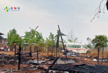 မီးလောင်သွားသော ငွေပျော်စံပြကျေးရွာ နေအိမ် ၂ လုံး