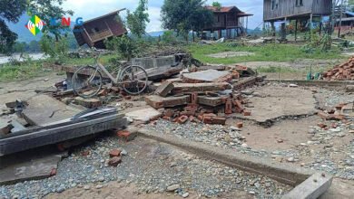 ဧရာဝတီမြစ်ရေကြီးပြီးနောက် မလိယန်ကျေးရွာရှိပျက်စီးသွားတာနေအိမ်များ